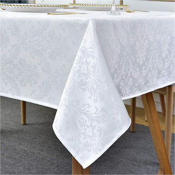 Rectangle Table Cloth - 60 x 102 Inch White Jacquard Tablecloths Damask Design Spillproof Wrinkle Re