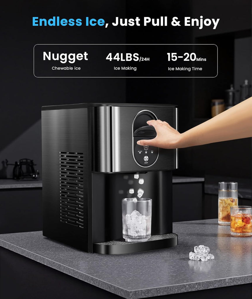 Countertop Nugget Ice Maker, 44lbs/24H Nugget Ice Machine Countertop, Chewable Pellet Ice Maker Machine with Ice