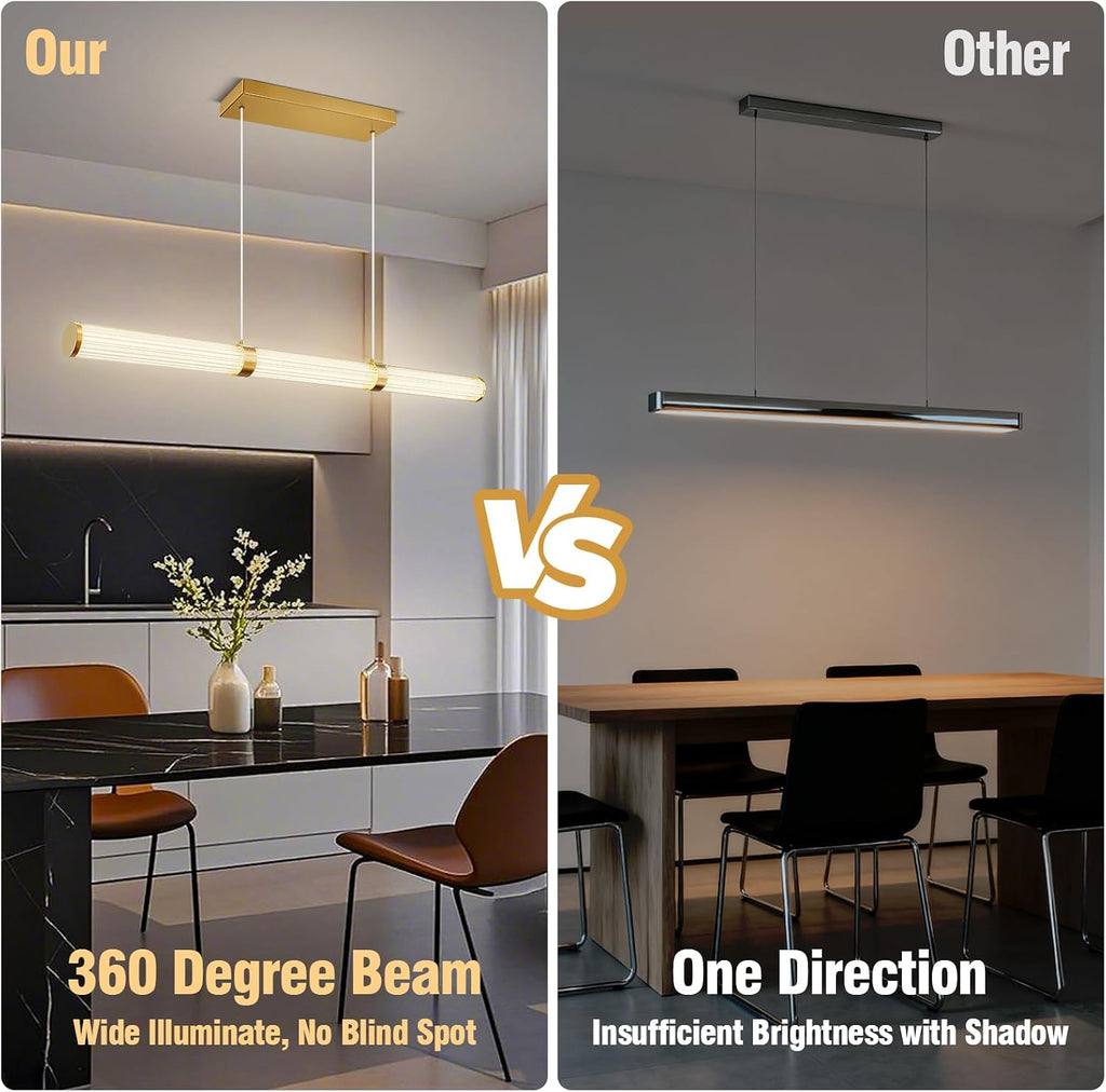 Modern Linear Chandelier Gold Linear Pendant Light Fixture, LED Dimmable Island Chandelier for Kitchen Island