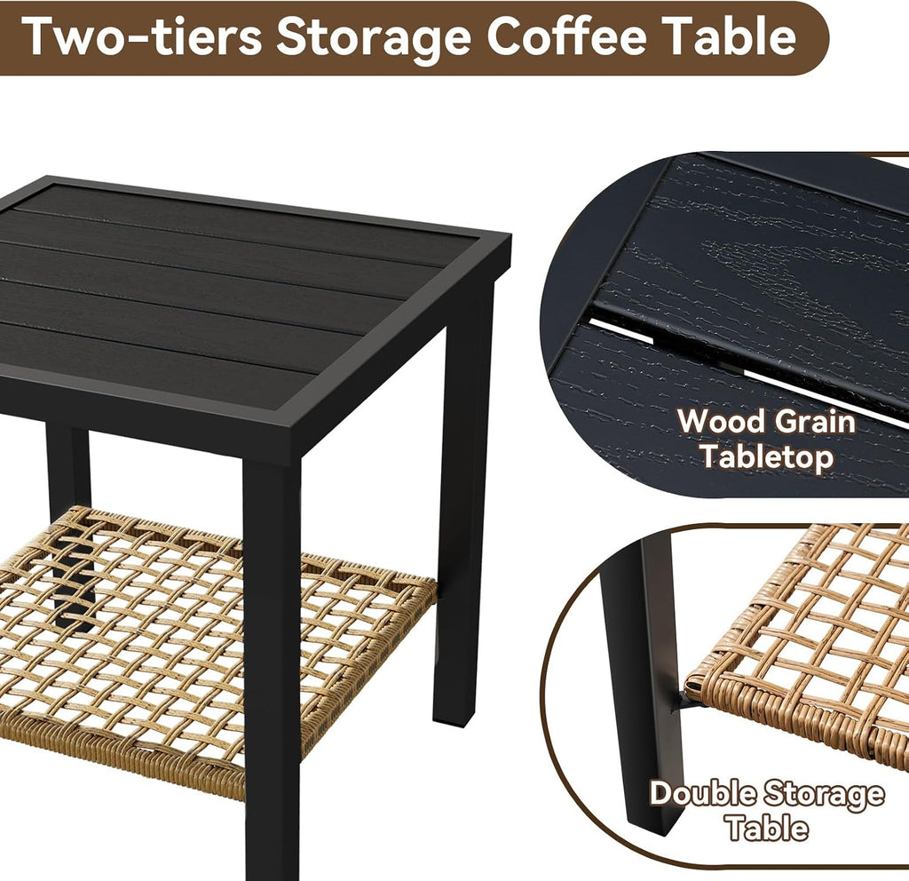 3-Piece Outdoor Rocking Bistro Set, Patio Furniture Set with Coffee Table and Thick Cushions, Wicker Rocking Chairs