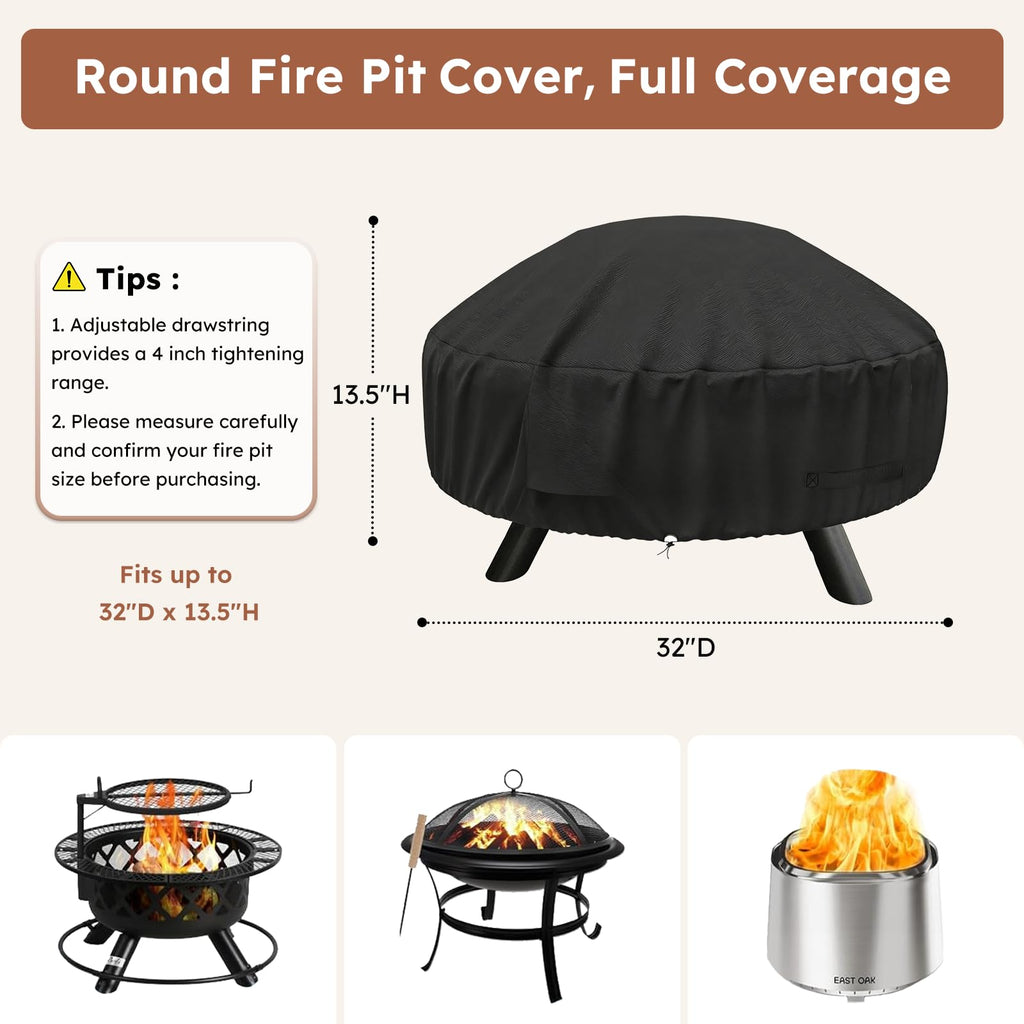 Fire Pit Cover Round 22-32inch, Heavy Duty 600D Waterproof