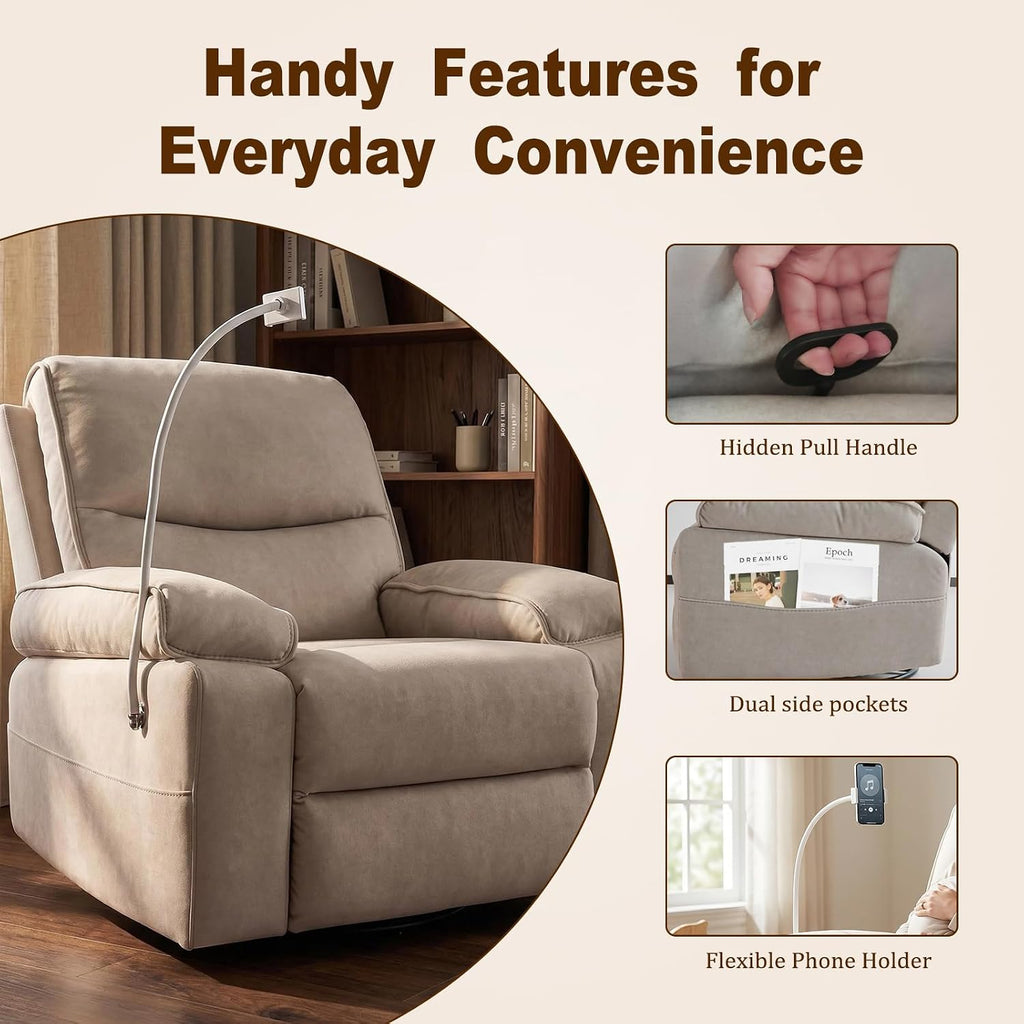 360° Swivel Glider Rocking Chair Nursery, Oversized Recliner with Phone Holder,Nursing Chairs for Breastfeeding with