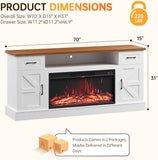 70 Inch Fireplace TV Stand for Living Room, Farmhouse Electric Fireplace Entertainment Center with Storage Cabinet, 12-Color 3D Flame and Heating, White