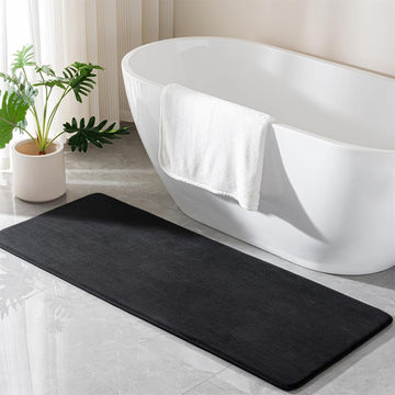 Black Memory Foam Bath Mat Long 24x60 Bathroom Runner Rug Non Slip Washable | Soft Absorbent Microfiber Bathroom