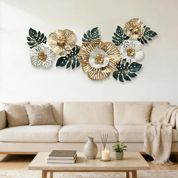 54" Large Metal Wall Art, 3D Floral Wall Decoration for Livingroom