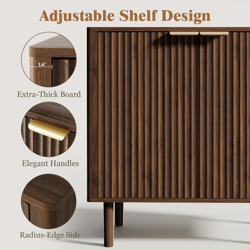 Sideboard Buffet Cabinet with Storage, Modern Fluted Accent Credenza with Doors & Adjustable Shelves