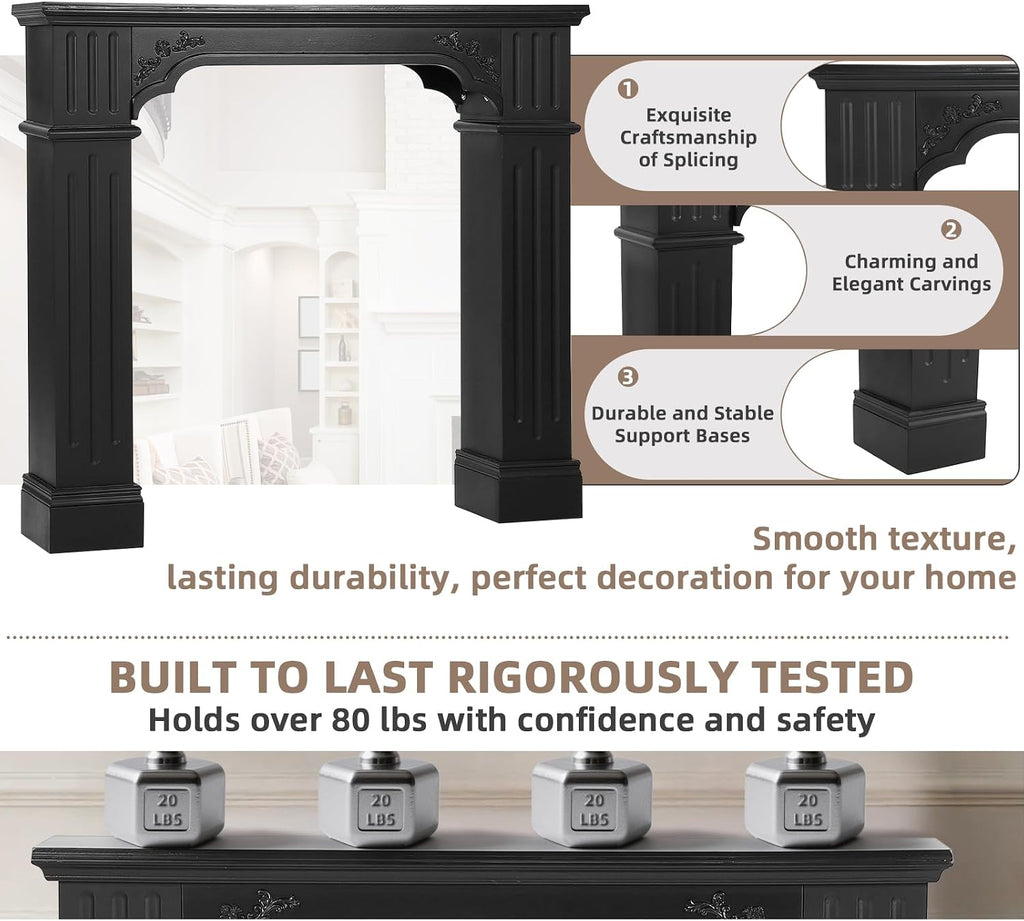 Modern Black Freestanding Surround - Waterproof, Anti-Tipping Premium MDF Mantel with Leg for Living Room Decor