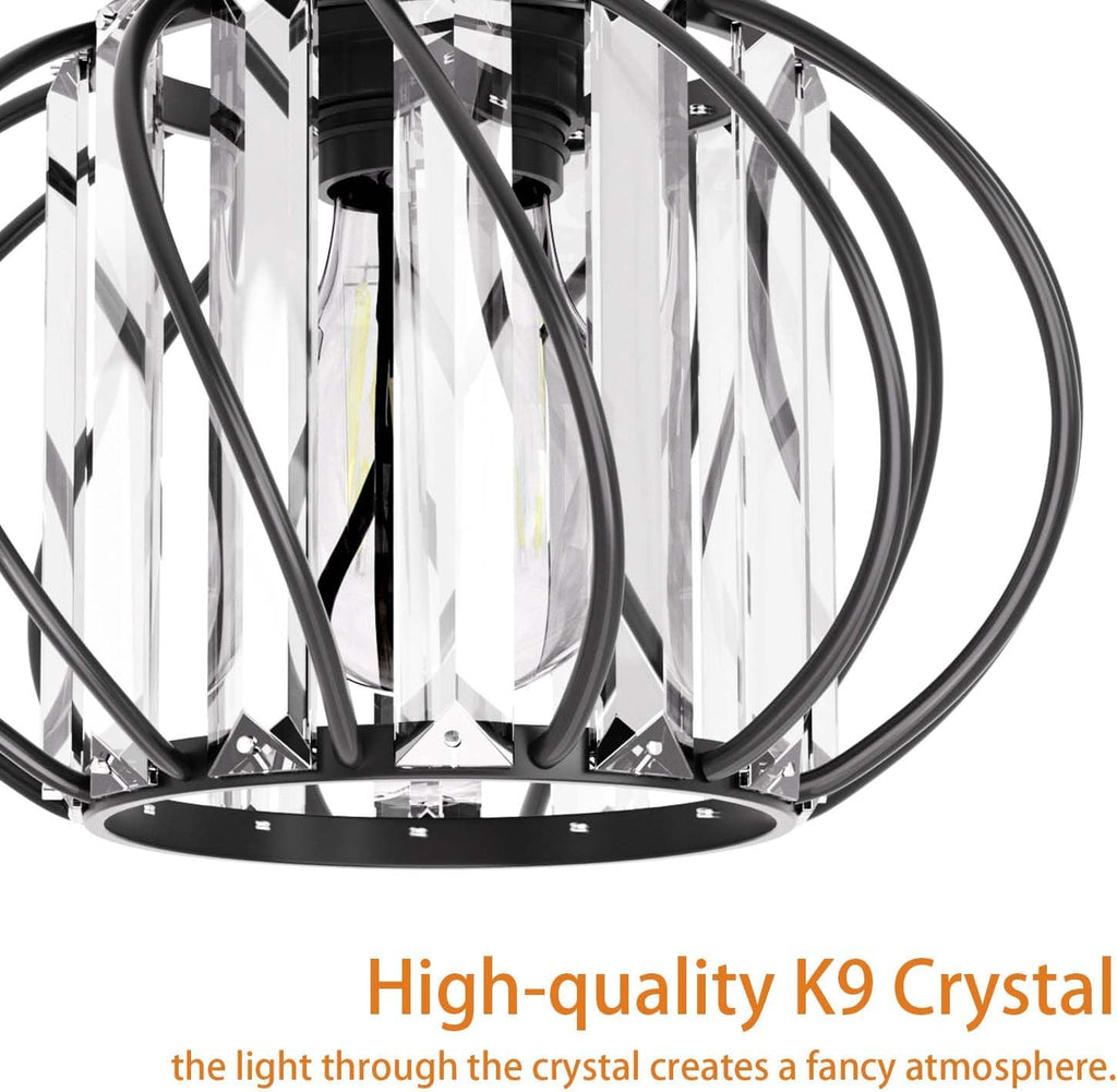 Black Crystal Ceiling Light Fixture - Crystal Chandelier Small Semi Flush Mount Ceiling Light Modern Lights Ceiling