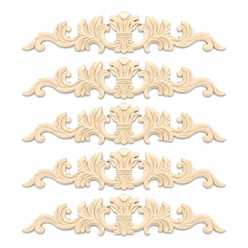 5pcs Unfinished Carved Wood Applique European French Onlay Trim Decorative Long Acanthus Leaf Medallion for Cabinet
