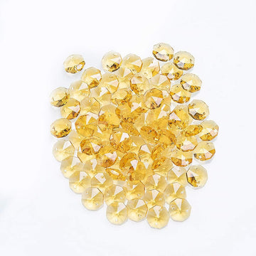 Yellow Crystal 14mm Octagon Beads, Glass Curtain Drop Suncatchers, Crystal Garland Parts Pack of 100