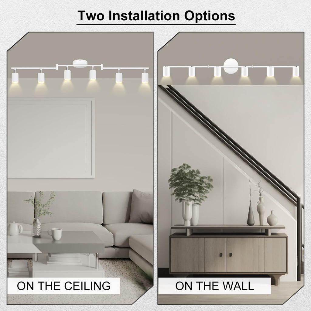 6 Light Track Lighting Fixtures Ceiling, Matte White Kichen Track Lighting Fixtures with Rotatable Light Heads