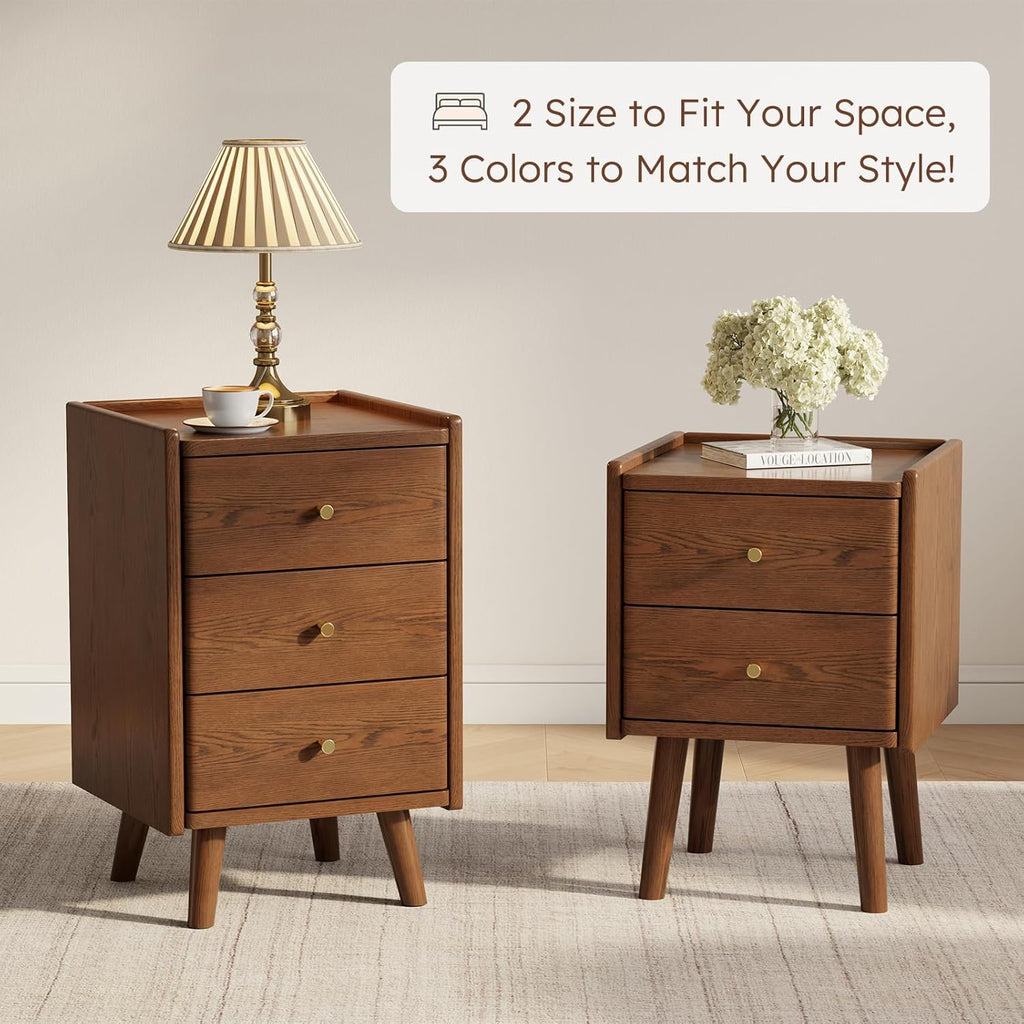 Walnut Nightstand, Solid Wood Nightstand, Modern Night Stand with Drawers, Wood Night Stand, End Table with Storage