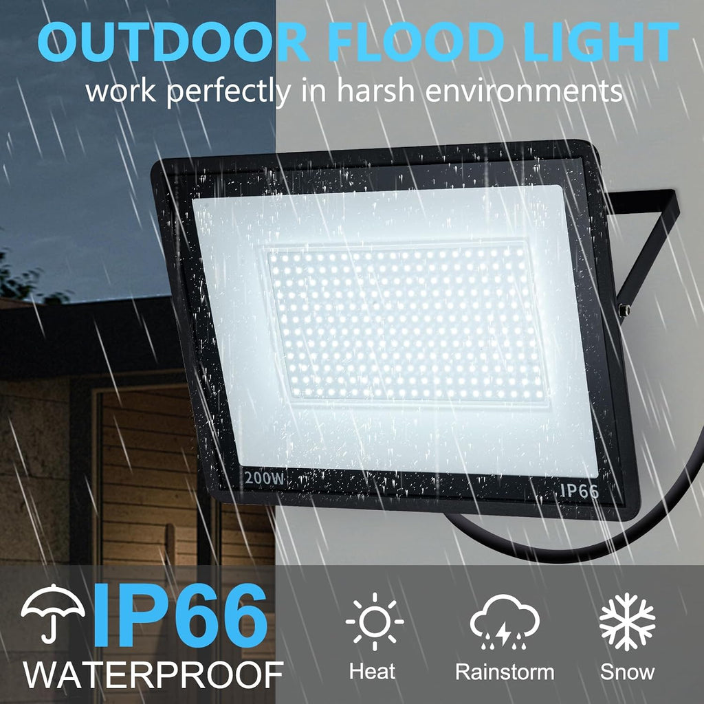 2-Pack 200W LED Flood Light for Yard | IP66 Waterproof Exterior Security Outdoor Flood Light with Plug for