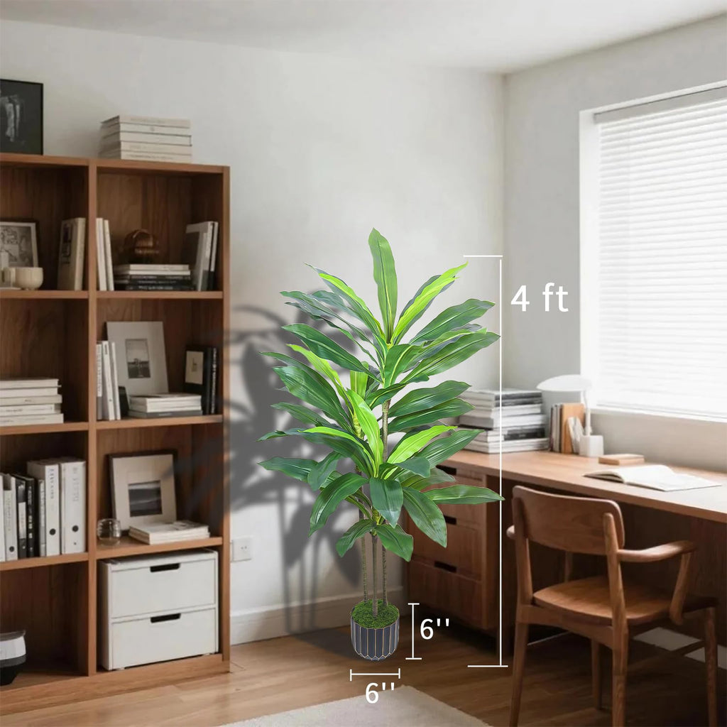 4FT (48 Inch) Faux Dracaena Tree with Black Pot:Tall Artificial Floor Plant