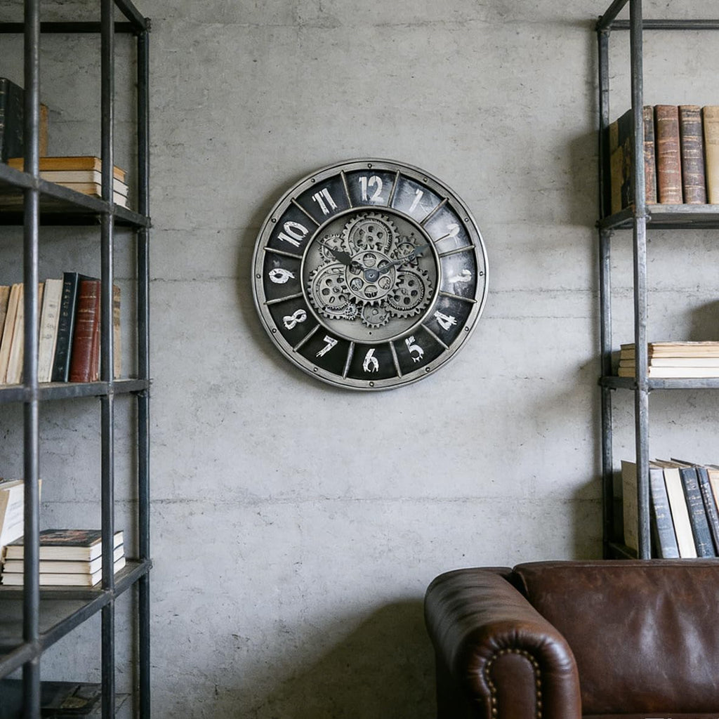18 Inch Wall Clock with Moving Gears, Oversized Large Industrial Steampunk Decoration, Antique Metal Big Numeral Wall Clocks for Kitchen...
