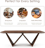 Nazaen III 82.5" Mid-Century Modern Solid Wood Live Edge Dining Table with Steel Support, Walnut Finish, Seats 4 - 6
