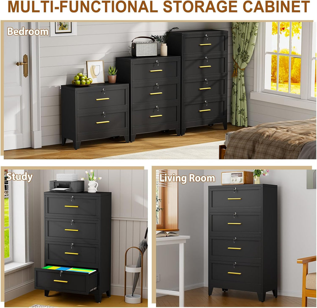 4 Drawer Metal File Cabinet with Lock,Lateral Filing Storage Cabinets,Steel Wide File Organization for