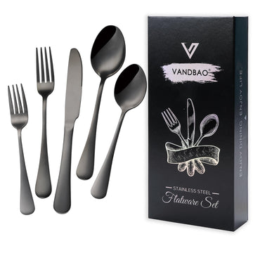 Black Flatware Cutlery Silverware Set 20 Pieces, Stainless Steel Colorful Utensils, Tableware Set Service for 4