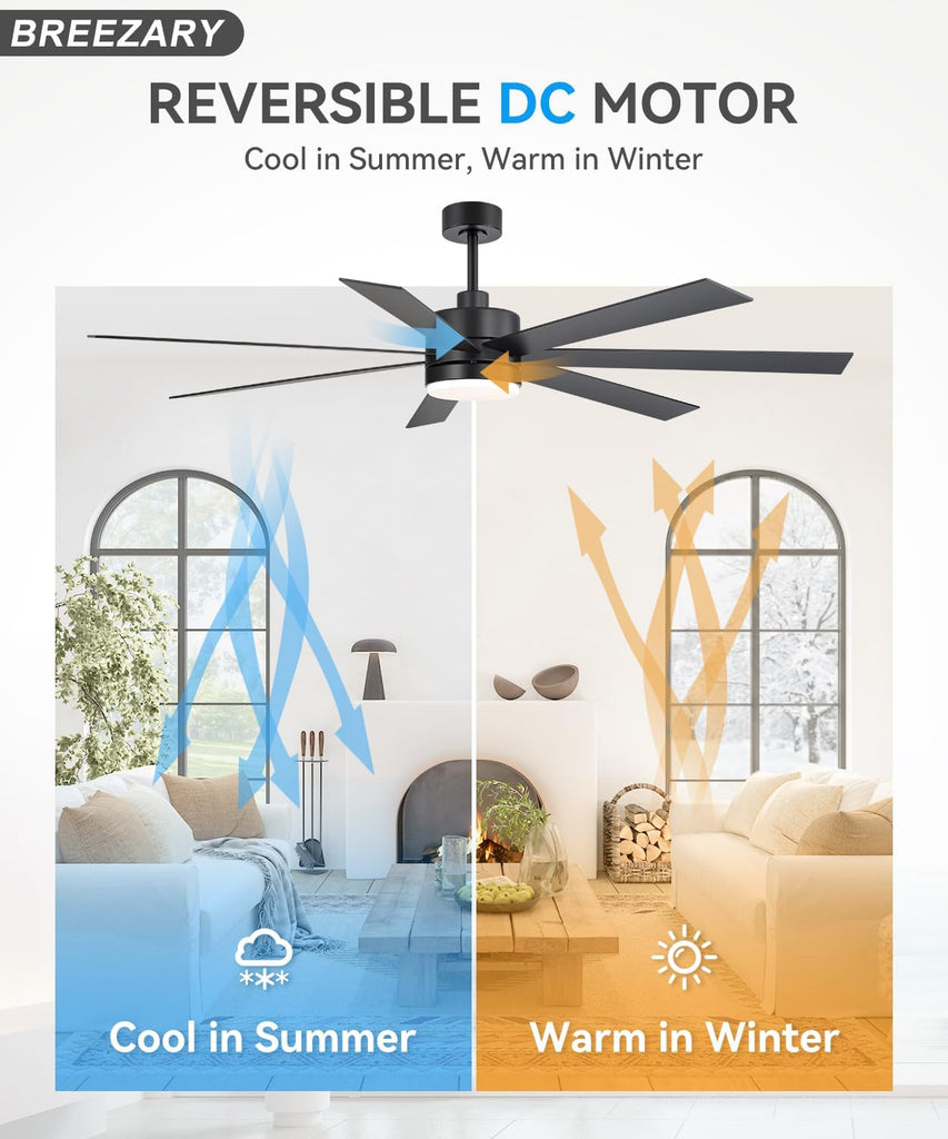 72 inch Large Ceiling Fans with Lights and Remote, 6-Speed Reversible DC Motor, 3 CCT, Dual Finish 7 Blades