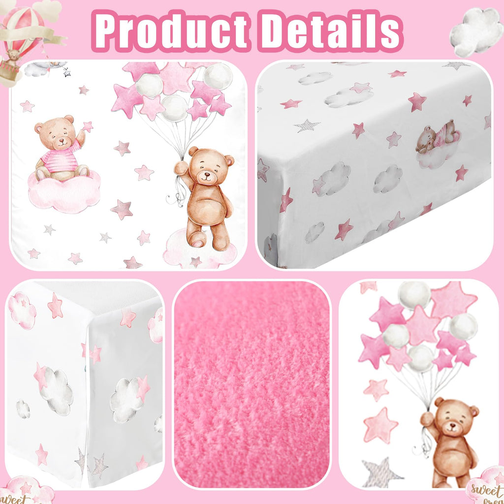 5 Pcs Crib Bedding Set Sheets Comforter Skirt for Toddlers, Pink