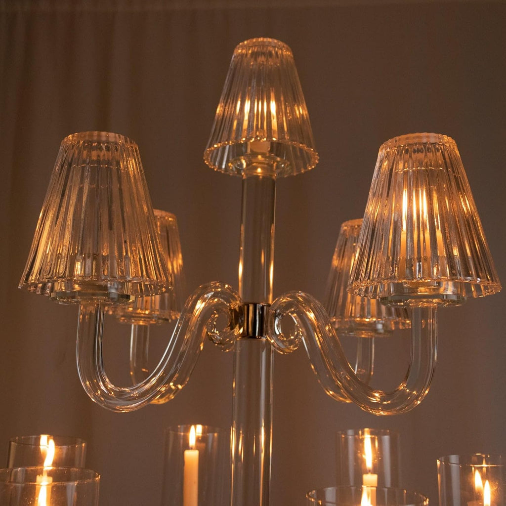 Crystal Glass Floor Candelabra - 11-Arm Candle Holder for Taper & Tealight Candles, Classic Ribbed Empire