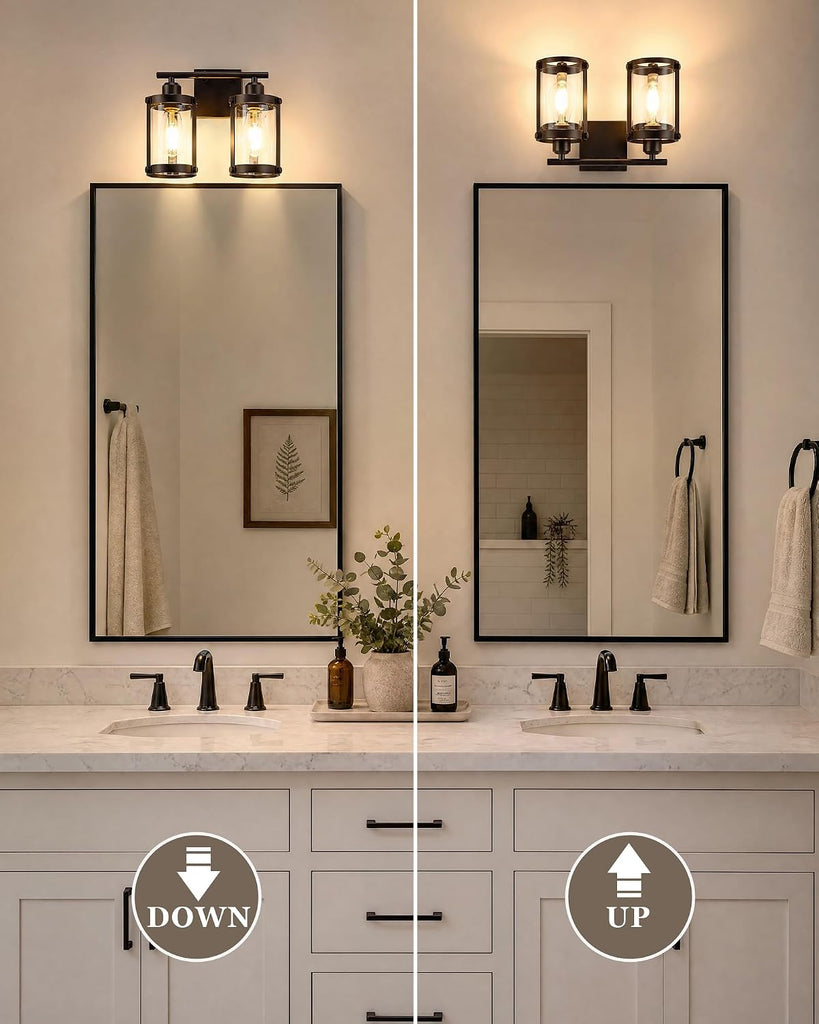 2-Light Oil Rubbed Bronze Bathroom Light Fixtures, 13.8 Inch Modern Bathroom Vanity Lighting Fixtures Over Mirror