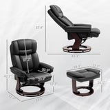 Modern Reclining Swivel Lounge Chair and Ottoman — Black PU Leather