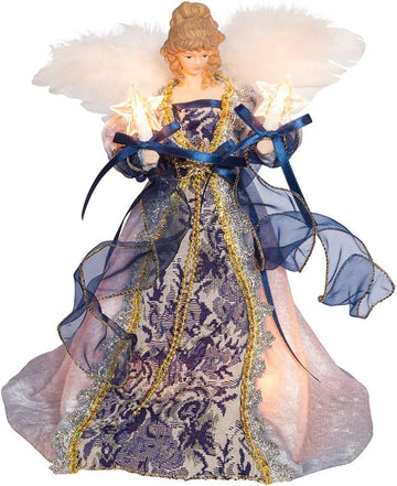 12-Inch UL 10-Light Delft Blue with Gold Angel Tree Topper