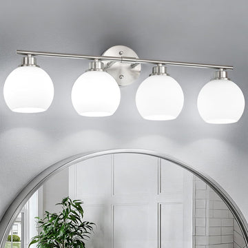 Brushed Nickel Bathroom Light Fixtures, 4-Light Vanity Light Over Mirror | Modern Bathroom Lighting Over Mirror, Wall