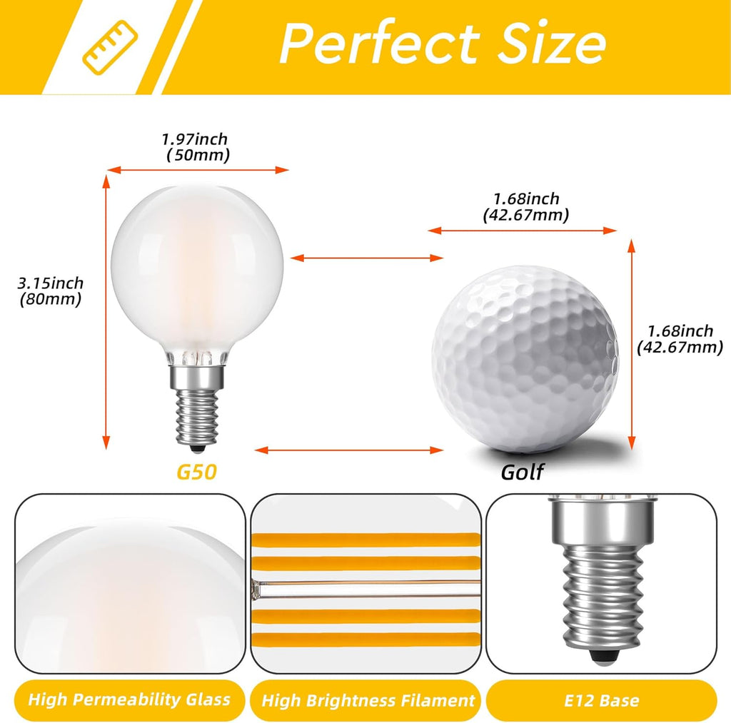 G16.5 LED Light Bulb 40w Equal 4W Type G Bulb,Dimmable Frosted E12 Globe Bulb,Round Candelabra Light Bulbs for