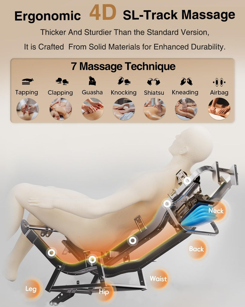 2026 4D Massage Chair Full Body, 24 Modes Zero Gravity SL-Track Shiatsu Recliner- AI APP Control Airbag Massage with