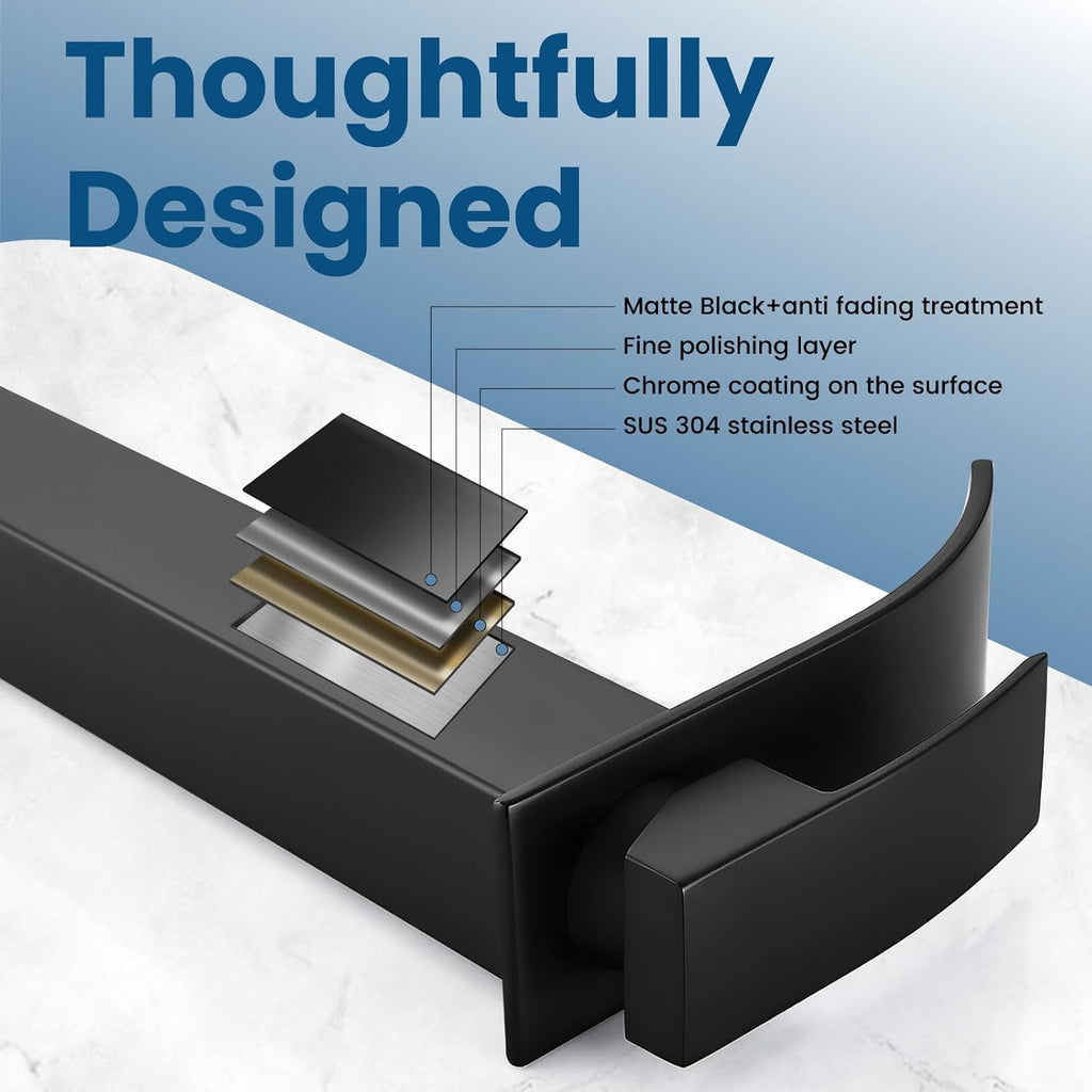 Vessel Sink Faucet, Tall Waterfall Bathroom Faucet, Single Handle One Hole Mixer Bowl Tap with Large Rectangular Spout