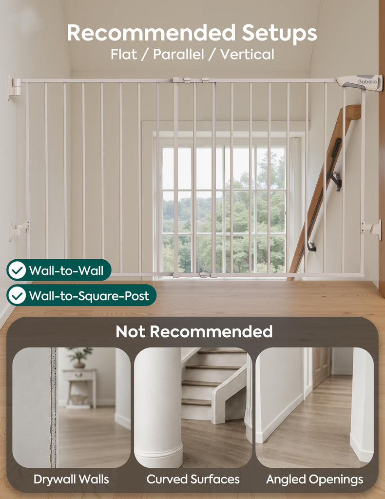 Baby Gate for Stairs, Kitchen & Doorways, No Bottom Bar| Easy Installation| One-Handed Operation| Auto-Close