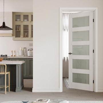 32" x 80" Prehung Door 5-Lite Tempered Frosted Glass Slab Doors with Jamb Kit, Solid Core MDF Interior Door for