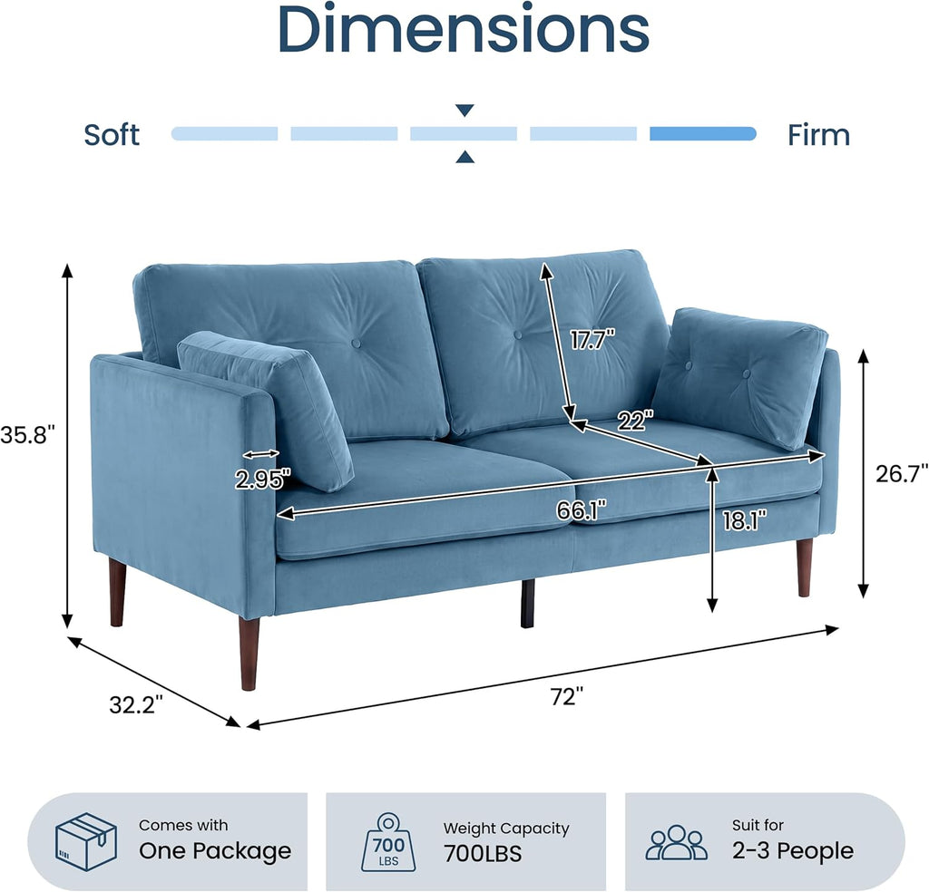 72" Loveseat Sofa Couches , Button Modern Super Soft Velvet 2-Seater Deep Seat Couch Love Seat Apartment Bedroom