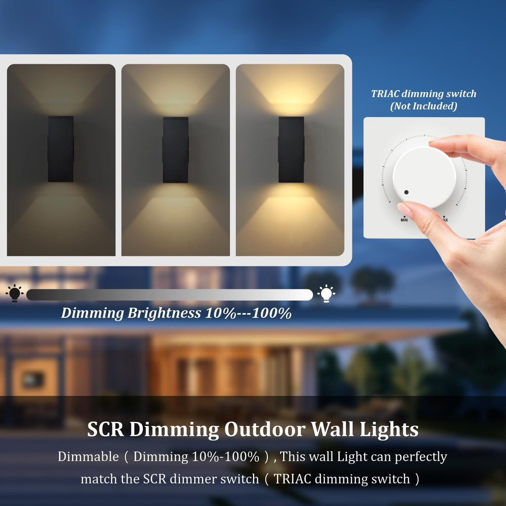 4-Pack Dimmable Wall Lights for Outdoor & Indoor Use - Integrated LED Square Up Down 12W 2700K Modern Aluminum