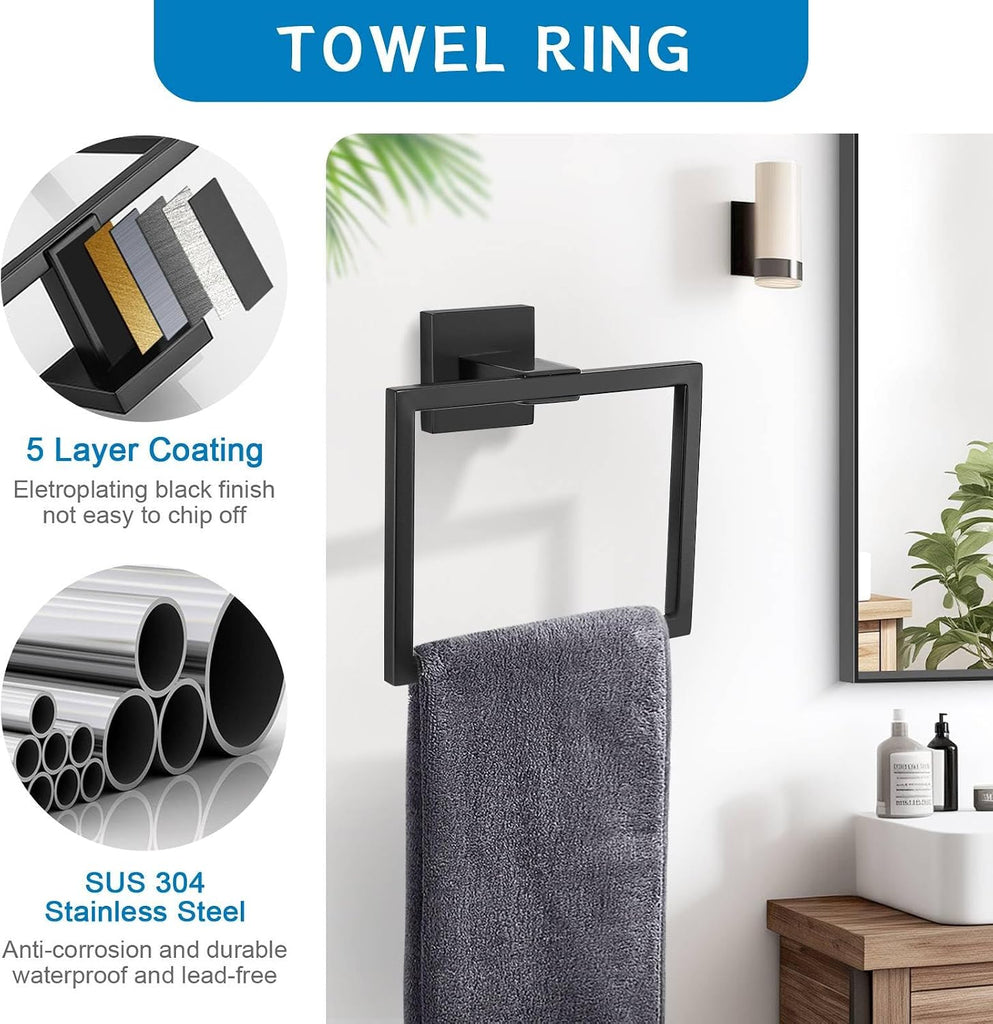 Matte Black 5 Pieces Bathroom Hardware Accessories Set Towel Bar Towel Holder Towel Racks Set ,Stainless Steel Wall