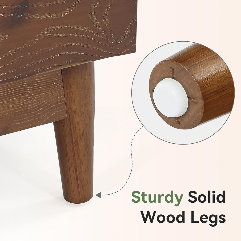 Solid Wood Nightstand with 2 Drawers, 24" Wide End Table | Tall Wooden Mid-Century Modern Night Stand, Farmhouse