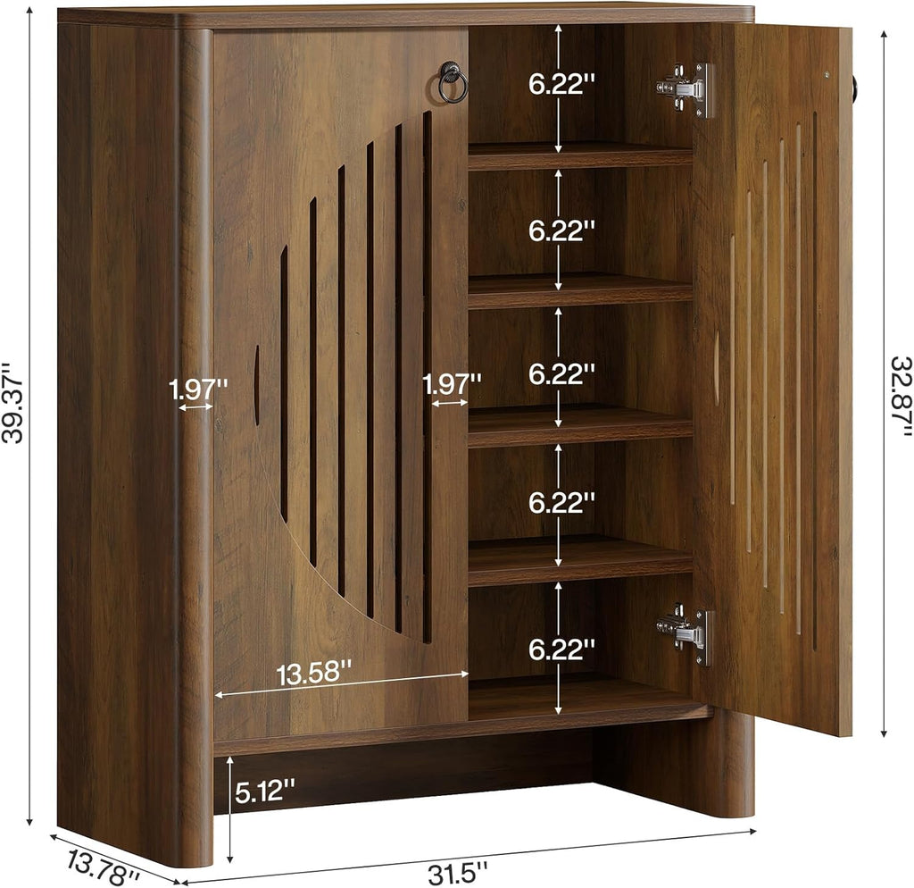 Shoe Cabinet with Doors, 5-Tier Shoe Storage Rack Organizer , Closet, Rustic Brown