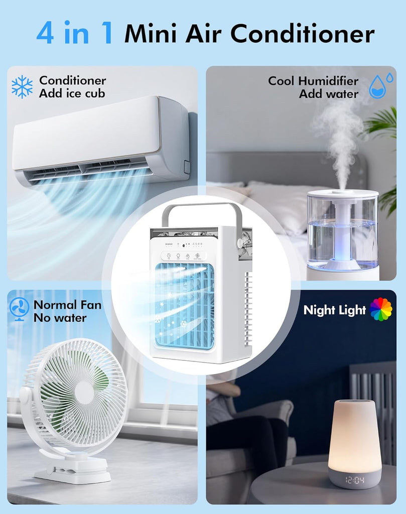 Portable Air Conditioners, Air Cooler Evaporative Personal Mini AC with Remoter, 4 Wind Speed, 2-4-6H Timer, 2 Modes
