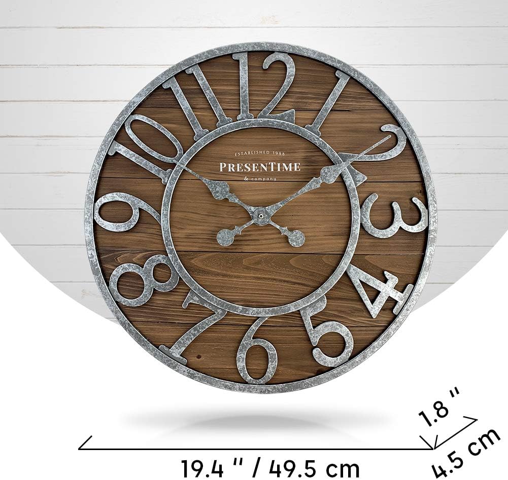 Presentime & Co Vintage Farmhouse Series, Galvanized Rustic Barnwood Clock, 19.5 inch