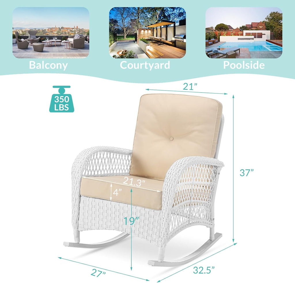 Outdoor Wicker Rocking Chair, Rattan Patio Rocker Chairs with Cushions and High Back, All-Weather Patio Wicker Chair
