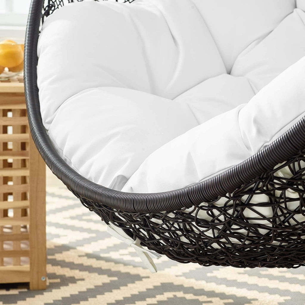 Encase Wicker Rattan Outdoor Patio Porch Lounge Egg Swing Chair with Stand in White