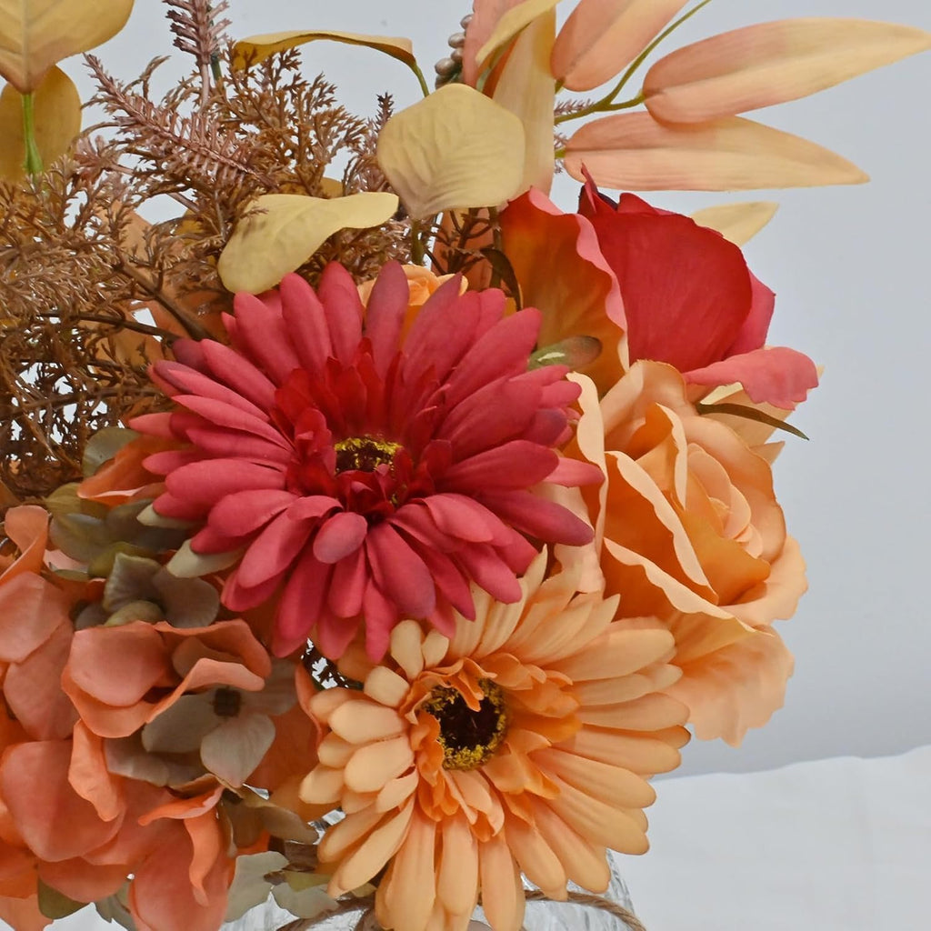 Autumn Artificial Flower Bouquet in Vase, Fall Silk Flower Arrangement, Faux Floral Centerpiece Decor, Table