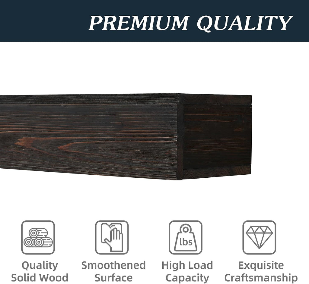 Rustic Floating Shelf, Handcrafted Wood Mantles for Over Fireplace - Wall Mounted Farmhouse Shelf with Invisible