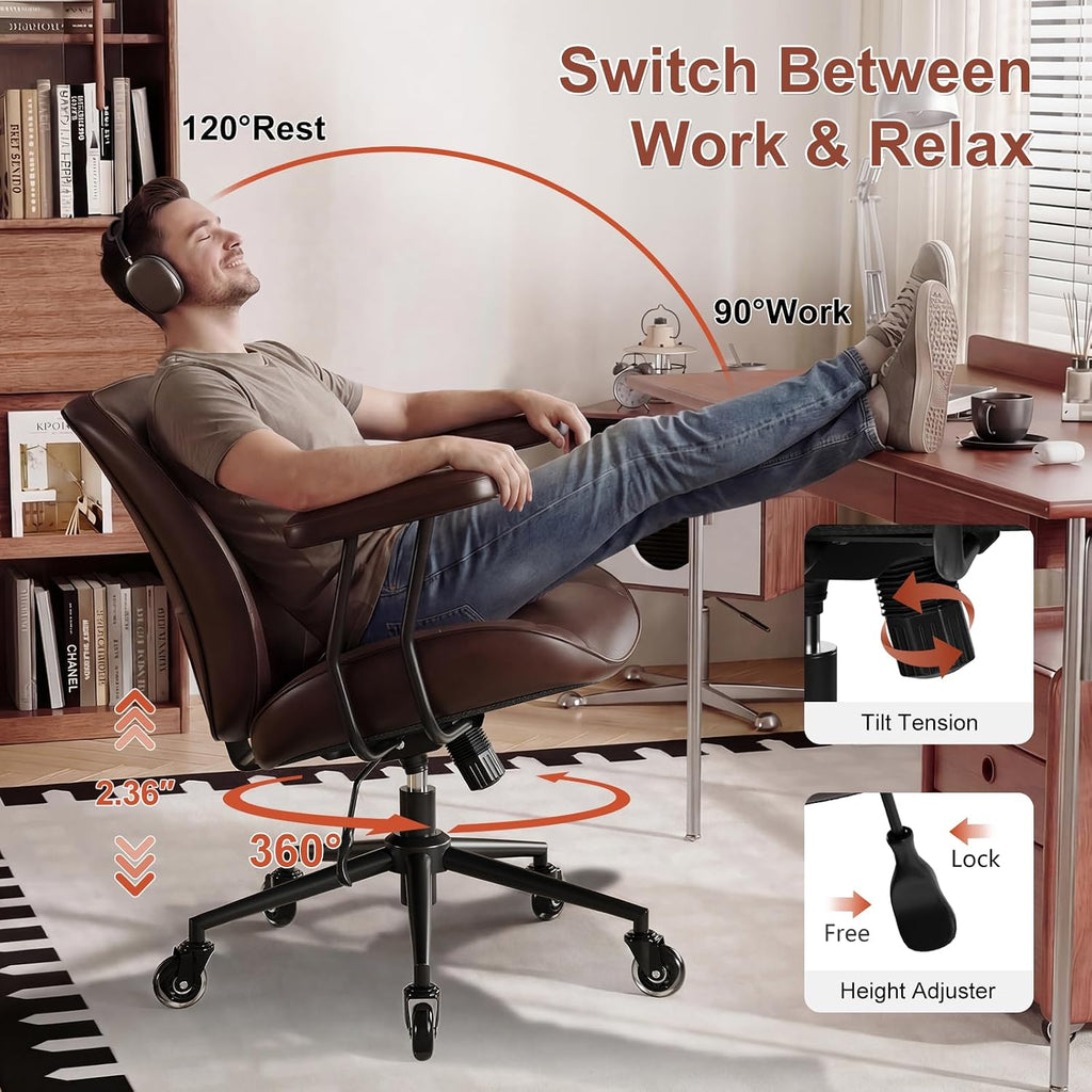 Home Office Desk Chair, Adjustable Comfy with Wheels,Leather with Removable Armrests, Office Desk Chair with Lumbar