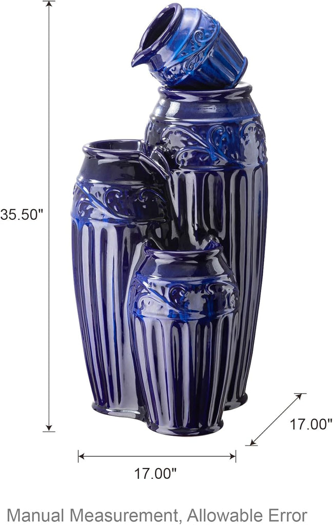 35.5" H Oversized Outdoor Water Fountain with LED Lights and Pump
