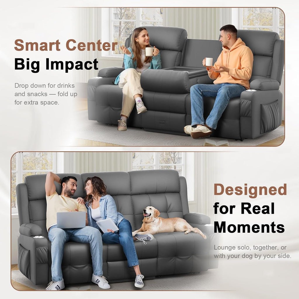 Recliner Sofa, 78.2" PU Leather Reclining Couch Loveseat with Flip Middle Backrest & Drawers