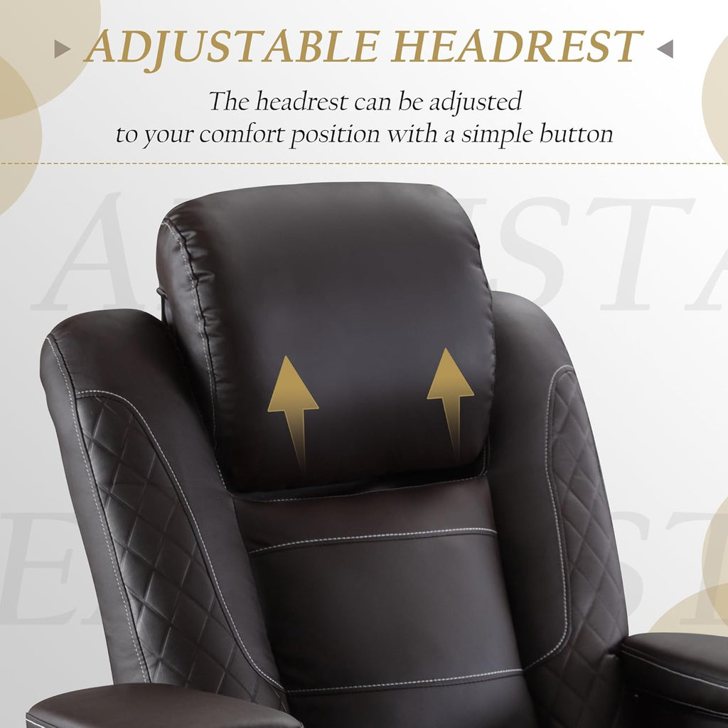 Home Theater Recliner Chair - Power Recliner Sofa Chair with Adjustable Headrest Faux Leather Reclining Chair