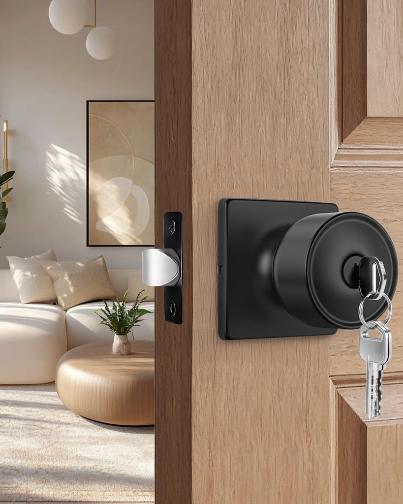 Matte Black Exterior Door Knobs with Lock, Keyed-Alike 6 Pack